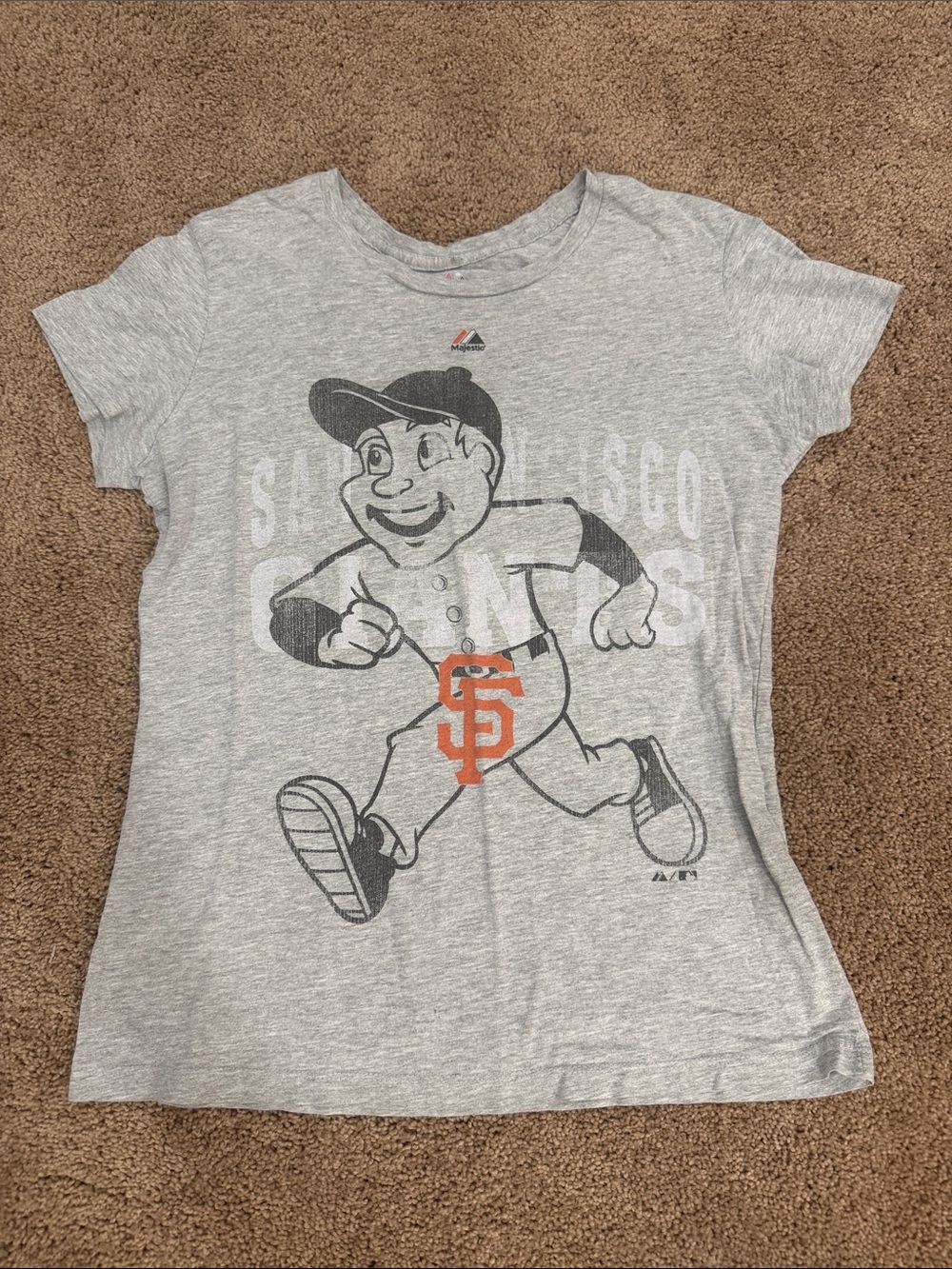 Majestic Gray San Francisco Giants Mascot Tee with Orange SF Logo